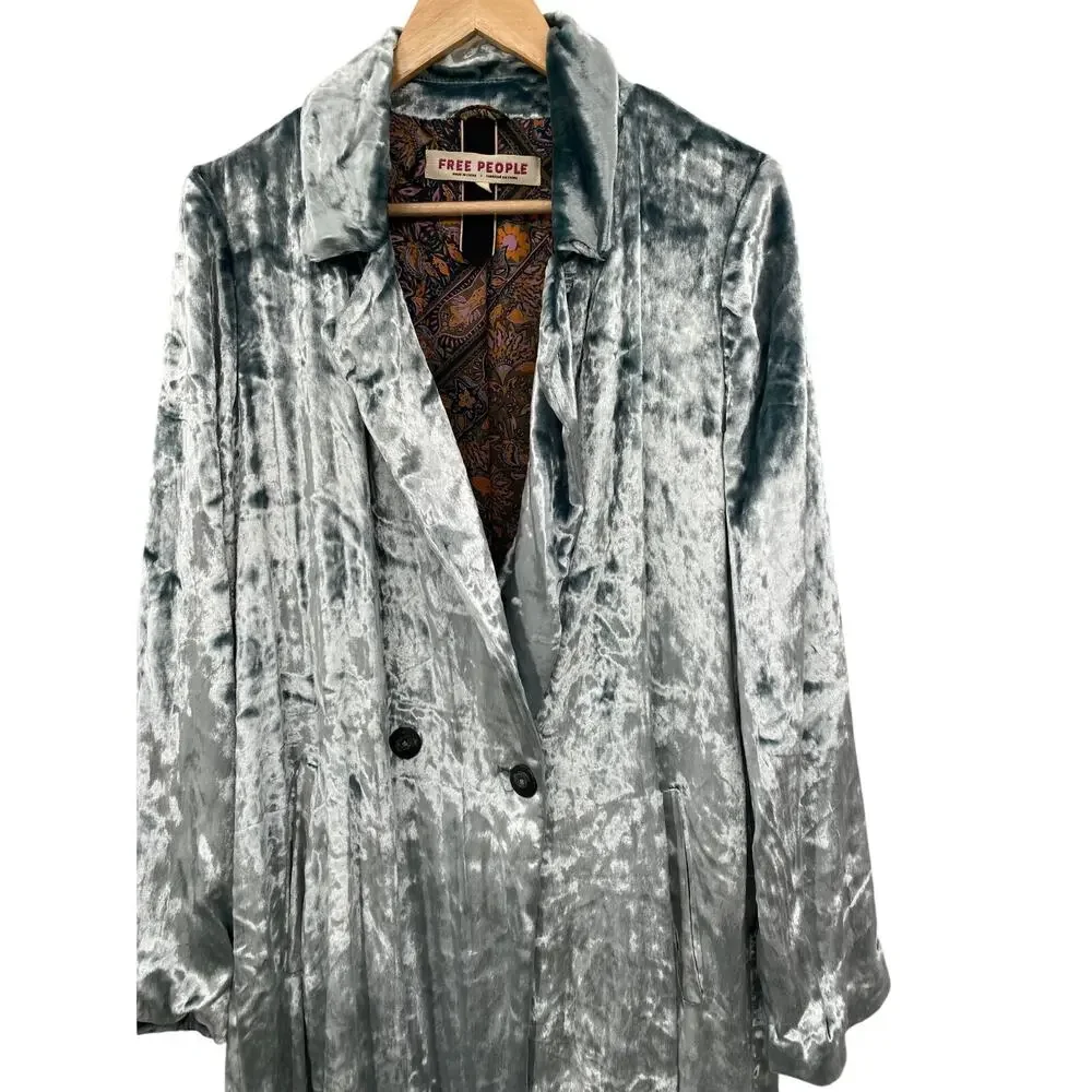 Free People L gray silver sienna crushed velvet duster - Picture 2 of 5